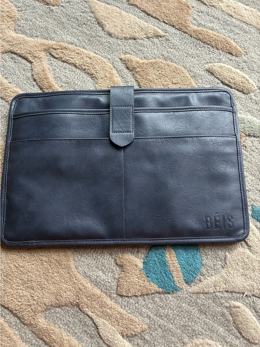 Beis. Navy Faux Leather Laptop Sleeve - Sleek Protective Sleeve